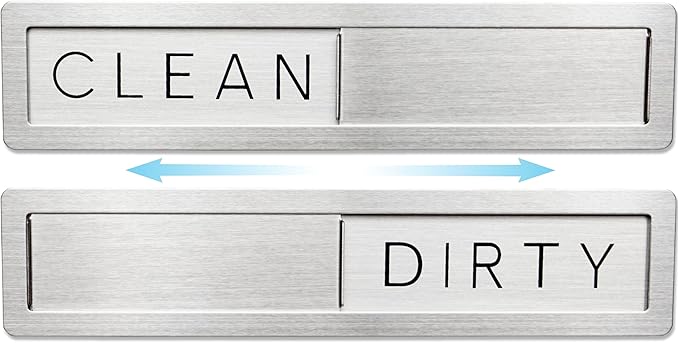 Stainless Steel Dishwasher Magnet Clean Dirty Sign - Premium Magnetic Signs That Say Clean/Dirty - Optional Sticker Adhesive for Non-Metal Surface Dish Washers - All Metal Minimalistic Style