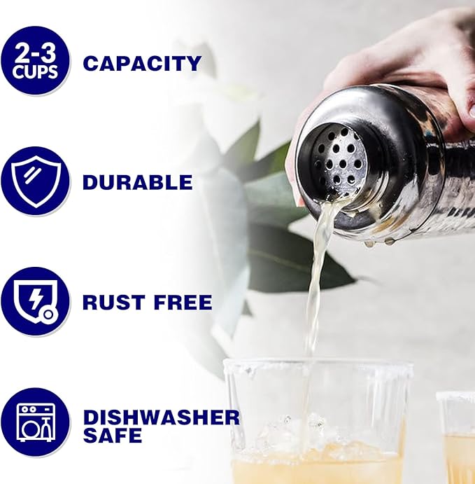 Large 24oz Cocktail Shaker Set, Stainless Steel 18/8 Martini Mixer Shaker with Built-in Strainer, Measuring Jigger & Mixing Spoon, Professional Martini Shaker Set, Perfect for Bartender and Home Use