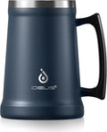 Ideus Insulated Beer Stein, 24/32oz Stainless Steel Double Walled Beer Mug Giant Bar Drinkware Metal Beer Cup with Big Grip Handle (Navy Blue, 24oz (710ml))