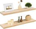 Fun Memories 36 Inch Floating Shelves for Wall, Deep Rustic Solid Wood Floating Shelves for Storage - Farmhouse Wall Mounted with Heavy-Duty Metal Bracket, 36" W x 8" D, Set of 2,Unfinished for DIY