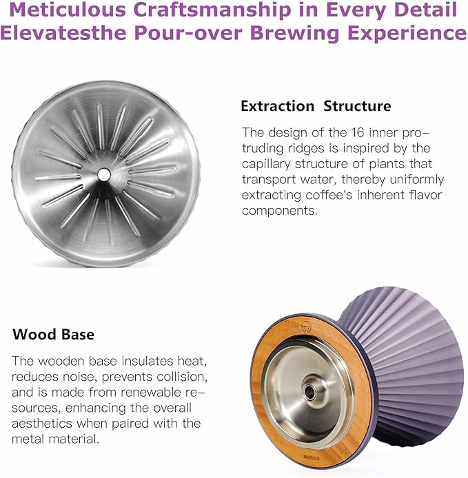 Pour Over Coffee Dripper Drip Coffee Pour Over Maker Resuable Blossom Cone Funnel Stainless Steel Metal Coffee Filter for Travel, Camping, Office, Home, Coffee Maker Brew (Dreamlike Lavender)
