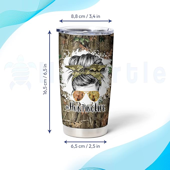 Hyturtle Personalized Hunting Gifts For Women - Huntinglife Camo Customized Name Tumbler 20 Oz Travel Coffee Mug Stainless Steel - Hunting Gift For Mom, Her, Hunters On Birthday, Christmas
