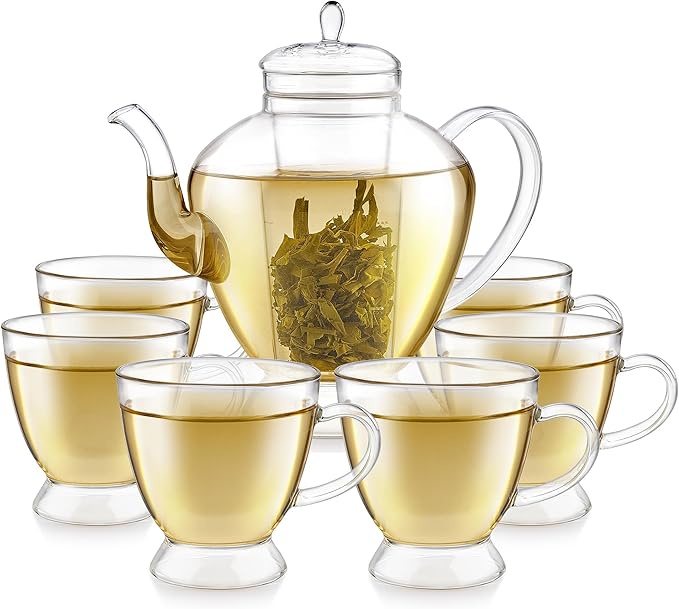 Teabloom Grand Bouquet Glass Teapot with Microdot Glass Infuser – Elegant 50oz Borosilicate Teapot for Whole Leaf & Blooming Teas – A Pure & Visual Tea Experience – Tea Purist's Choice