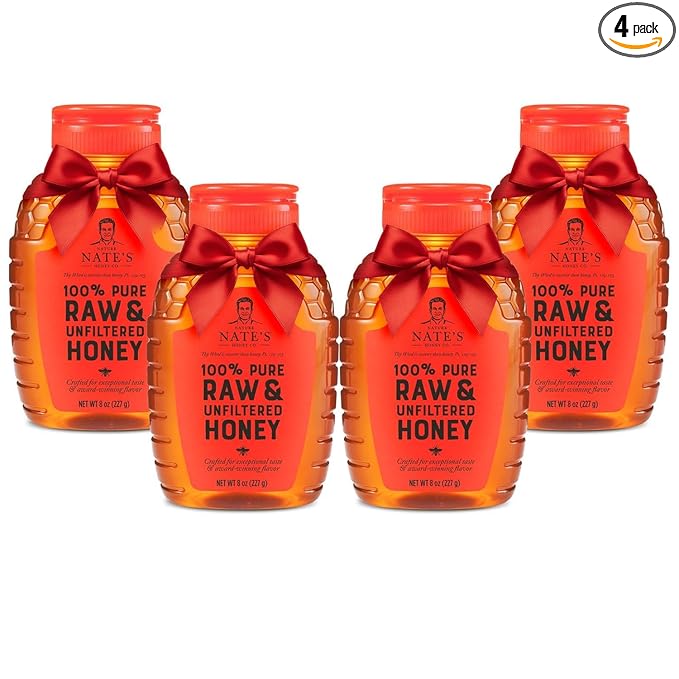 Nature Nate's 100% Pure, Raw & Unfiltered Honey, Award-Winning Taste - 8 oz Squeeze Bottle (4 Pack)