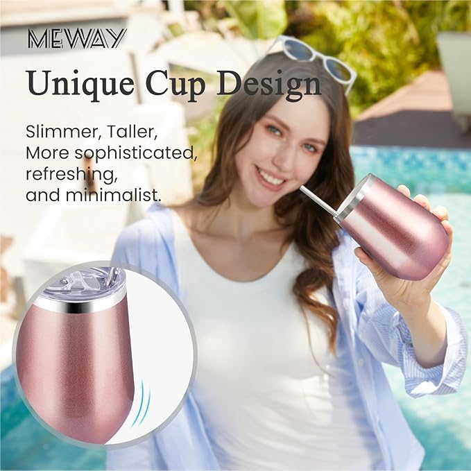 MEWAY 12oz Stainless Steel Wine Tumbler with Lid - Double Wall Vacuum Insulated Swig cups for Hot and Cold Drinks, Ideal for Coffee, Wine, Beer, gifts for Women under 10 dollars(Mix,Set of 8)