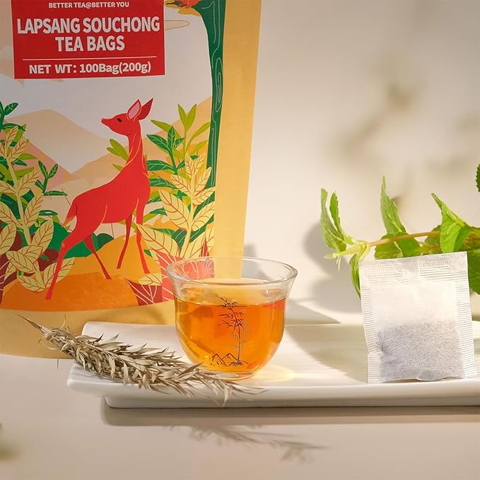 WT WEETEE Lapsang Souchong Tea Bags, 100 Count Smoky Black Tea, Natural Caffeine & Antioxidant, Classic Specialty Chinese Tea, Resealable Kraft Bag | Brew Hot or Iced