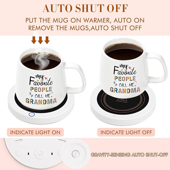 Coffee Mug Warmer, Coffee Cup Warmer for Desk, Gifts for Grandma, White Heated Coffee Warmer for Nana Home Office Christmas Birthday Gifts