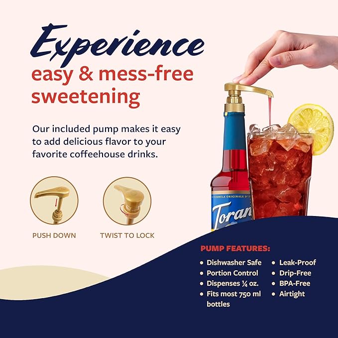 Torani Sugar Free Syrup, Strawberry, Zero-Calorie Flavoring for Drinks, Pump Included, 25.4 Oz
