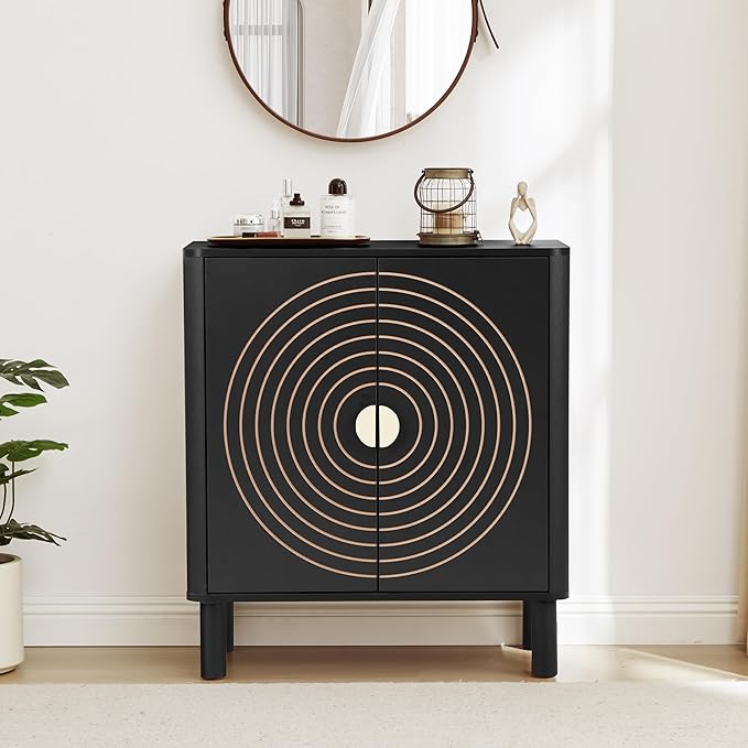 Sideboard Buffet Cabinet, Kitchen Sideboard Cabinet with 2 Doors and Adjustable Shelf, Wood Coffee Bar Console Table for Living Room, Dining Room, Hallway (Black)
