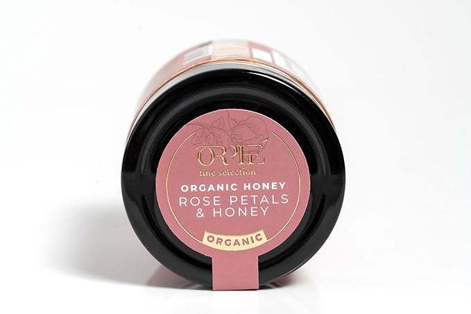 ORPHE Organic Honey with Rose Petals – Clean Simple Natural Sweetener for Coffee, Tea, Matcha and Breakfast, Unheated & Creamed 9oz Glass Jar
