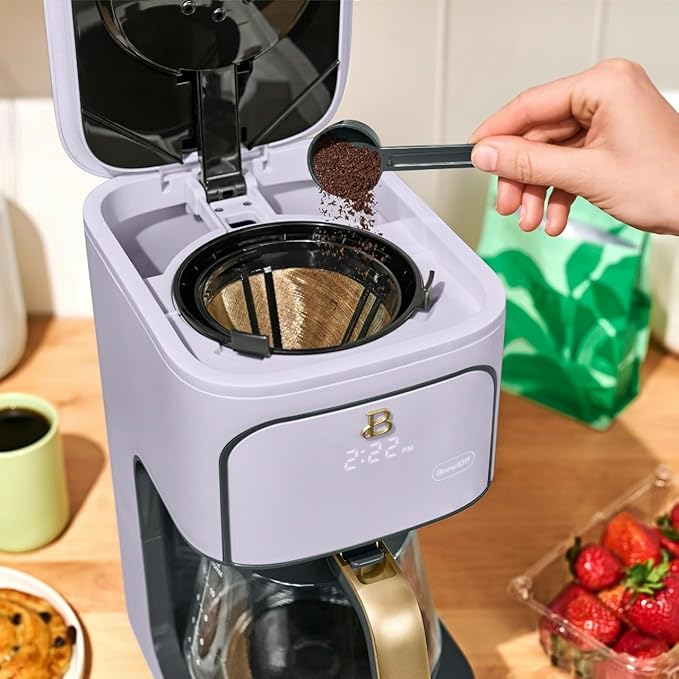 Beautiful 12 Cup Programmable Coffee Maker, Drip Coffee Machine with Glass Carafe, Automatic Brew Strength Control, Espresso Maker Function, Compact Espresso Machine (Lavender)