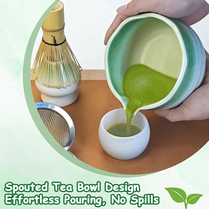 Matcha Whisk Set, 5 Pcs Matcha Set with Matcha Bowl, Whisk Holder, Sifter, Bamboo Whisk and Scoop, Gift for Friend Family Matcha Tea Lovers, Matcha Kit