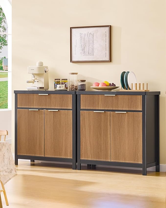 AOGLLATI Sideboard Buffet Storage Cabinet,Buffet Table with Storage & Doors and Drawer, Coffee Bar Cabinet for Kitchen Entryway Living Room, Wood&Black