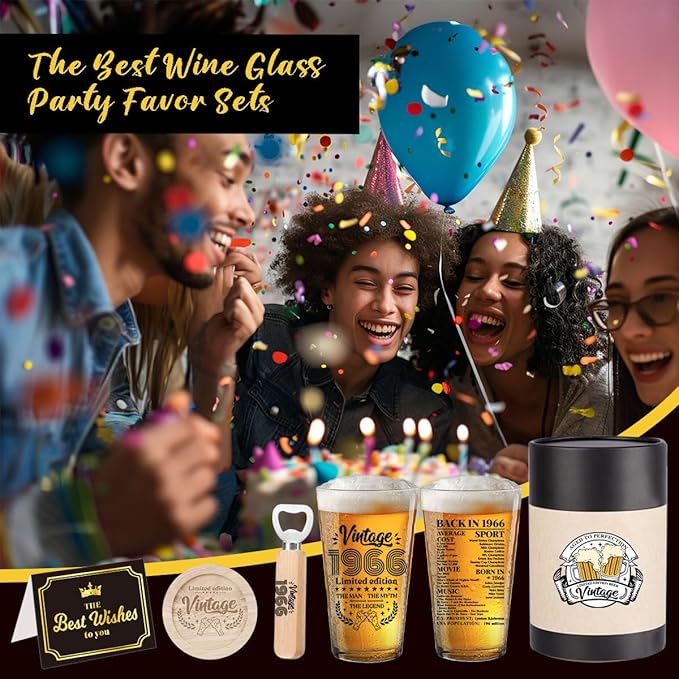 Funny 60th Birthday Gifts for Men 60 Year Old Birthday Gifts for Vintage 1966 Beer Drinking Glass Happy Anniversary 60th Birthday Party Supplies Decorations Gifts - 2026