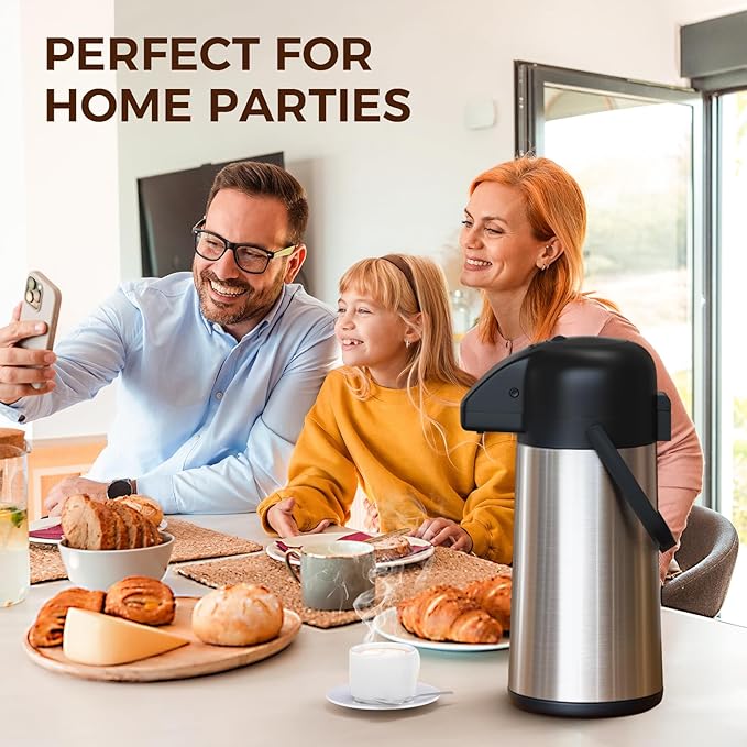 Coffee Carafe for Keeping Hot - Gezoss 64OZ / 1.9L Airpot Coffee Dispenser with Pump - Large Coffee Thermos for Hot Drinks Tea Liquid - Insulated Stainless Steel Hot Water Beverage Urn for Parties