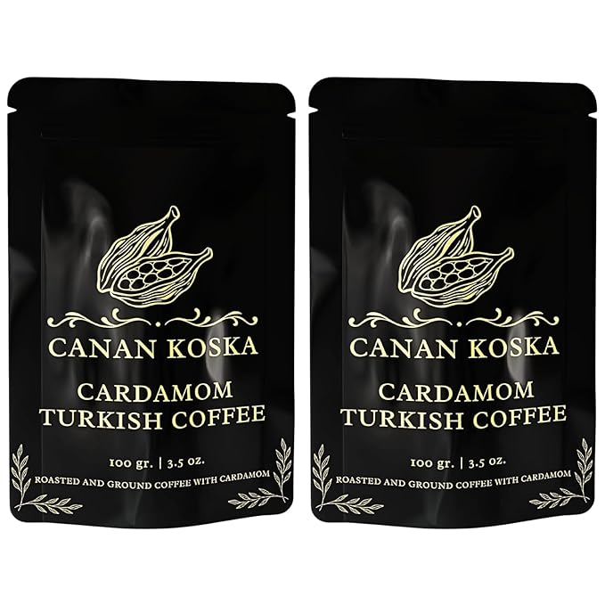 Canan Koska Cardamom Turkish Coffee - Premium Ground Coffee With Natural Cardamom Grounds, Medium Roast, Traditional Ottoman Recipe - 3.5oz (100g) - Pack Of 2