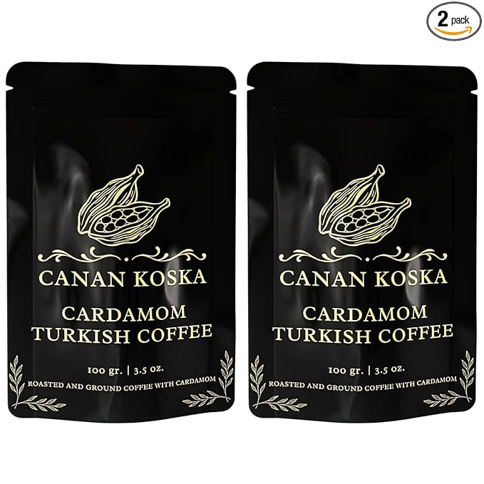 Canan Koska Cardamom Turkish Coffee - Premium Ground Coffee With Natural Cardamom Grounds, Medium Roast, Traditional Ottoman Recipe - 3.5oz (100g) - Pack Of 2