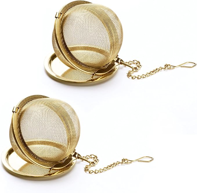 Tea Infuser - Stainless Steel Mesh Tea Ball, Premium Tea Infusers for Loose Tea, Tea Filter Strainers Interval Diffuser with Extended Chain Hook for Brew Tea and Spices & Seasonings (2pcs)
