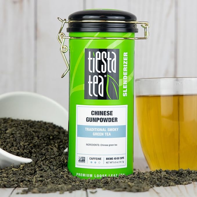 Tiesta Tea - Chinese Gunpowder, Loose Leaf, Traditional Smoky Green Tea, Premium Aromatic Blend, Medium Caffeinated, 50 Cups, 5 Ounce Refillable Tin