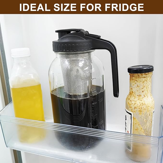 Cold Brew Coffee Maker, 64oz Cold Brew Pitcher with Stainless Steel Filter & Coffee Mat, Glass Cold Brew Mason Jar with Airtight Lid, Cold Brew Brewer Kit Tea Infuser Pitcher, Gifts for Coffee Lovers