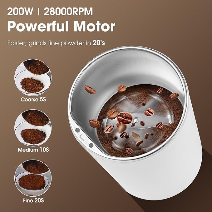 Small Coffee Grinder | 200W 28000RPM Stainless Steel Spice Grinder | Electric Find Powder Grinder for Coffee Beans Spices Seasoning Pepper Herbs Nuts Seed Grain