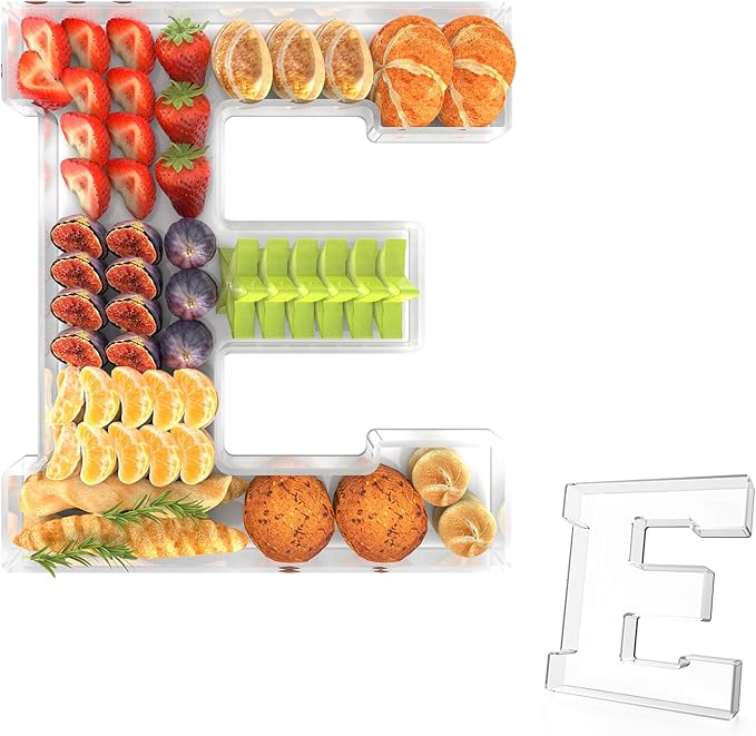 11" Acrylic Letter Charcuterie Tray, Charcuterie Letters Fillable Box for Food, Reusable Serving Cake Candy Dish Display Tray for Birthday Anniversary Party Decoration (Letter E)