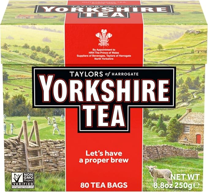 Yorkshire Tea, Red, Black Tea, Pillow Tea Bags, 80 Count (Pack of 1), Refreshing, Satisfying, and Strong, Classic British Breakfast Blend, Caffeinated, Enjoy Hot or Iced, 80 Teabags