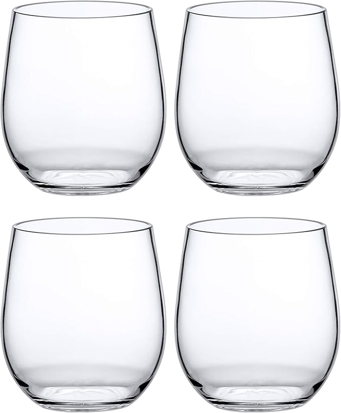 Amazing Abby - Cindy - 14-Ounce Unbreakable Tritan Wine Glasses (Set of 4), Plastic Stemless Wine Tumblers, Reusable, BPA-Free, Dishwasher-Safe, Perfect for Poolside, Outdoors, Camping, and More