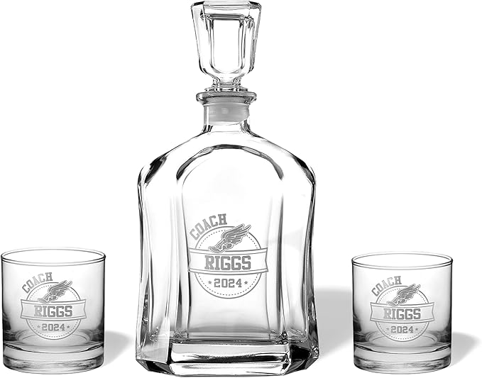 Track Coach Gift - Cross Country, Track, Cross Country Coach gifts, Track gifts, Beer Glass, Coach gift, Cross Country Coach, Track coach, girl sports coaches (Track, Whiskey Decanter Set)