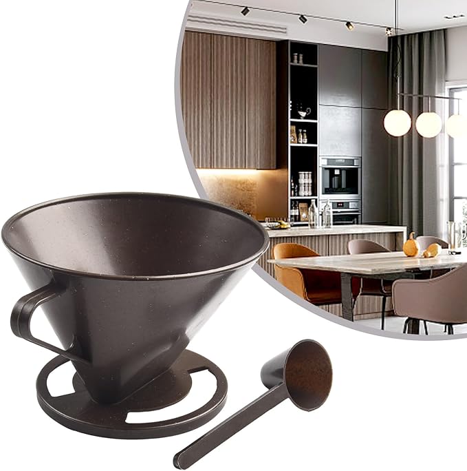 Pour-Over Coffee Brewing Filter Cone Set with Coffee Spoon Clip, V-Shaped Conical Dripper for Home Office Travel Camping, ABS Material, 2-Pack Black White Silver