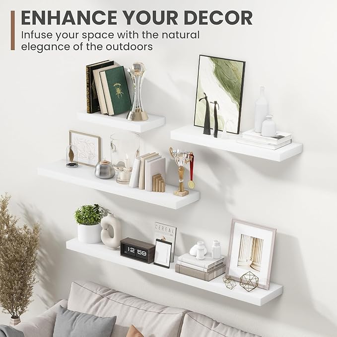 72 Inch Floating Shelves, 8 Inch Deep Floating Shelves for Wall, Hanging Shelf with Invisible Brackets, Deep Shelves for Bathroom, Bedroom, Living Room, White, Set of 1
