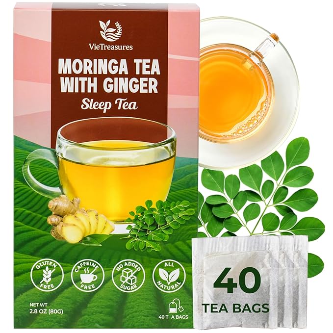 VieTreasures Sleep Herbal Tea with Moringa & Ginger – 40 Tea Bags | Supports Relaxation, Digestion & Wellness | Sophora, Pagoda Flower & Stevia Blend | Caffeine-Free Sleep & Detox Tea, 2.8oz