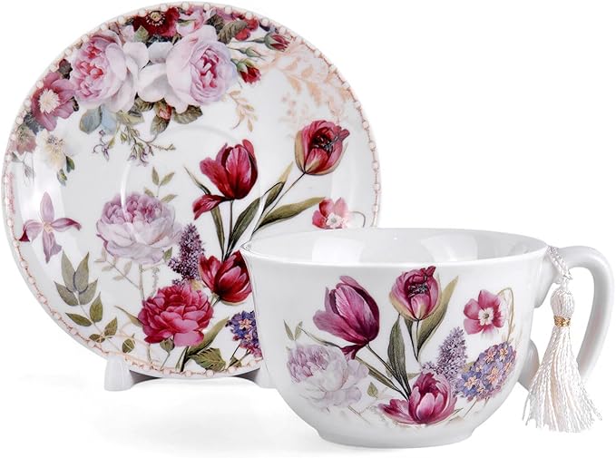 Tulip Bone China Cup 8.45 fl oz.(250ml) and Saucer 5.78"(14.7cm) Set in Gift Box