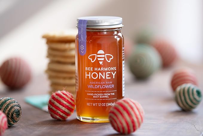 Bee Harmony American Raw Wildflower Honey, 12 OZ (Pack of 2 Jars)