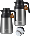 2 PCS Thermal Coffee Carafe Insulated Stainless Steel Coffee Carafe for Hot Liquid Vacuum Thermal Pot Creamer Pitcher Dispenser Keeping Hot Water Milk(Silver/Silver 68 oz)