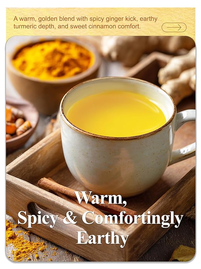 LOOMICA Turmeric Ginger Cinnamon Tea, Naturally Caffeine-Free, Warm & Spicy Herbal Blend, Rich & Aromatic, Perfect for Cozy Mornings & Relaxing Evenings, 20 Counts