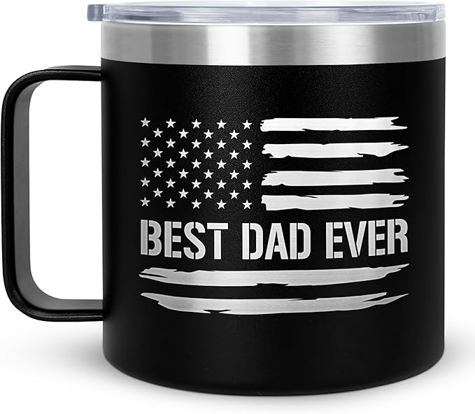 Christmas Birthday Gifts for Dad from Daughter Son Kids Wife - 14 oz Stainless Steel Insulated Coffee Mug with Lid - Best Dad Ever Birthday Gifts for Men Grandpa, Mens Gift Ideas for Christmas