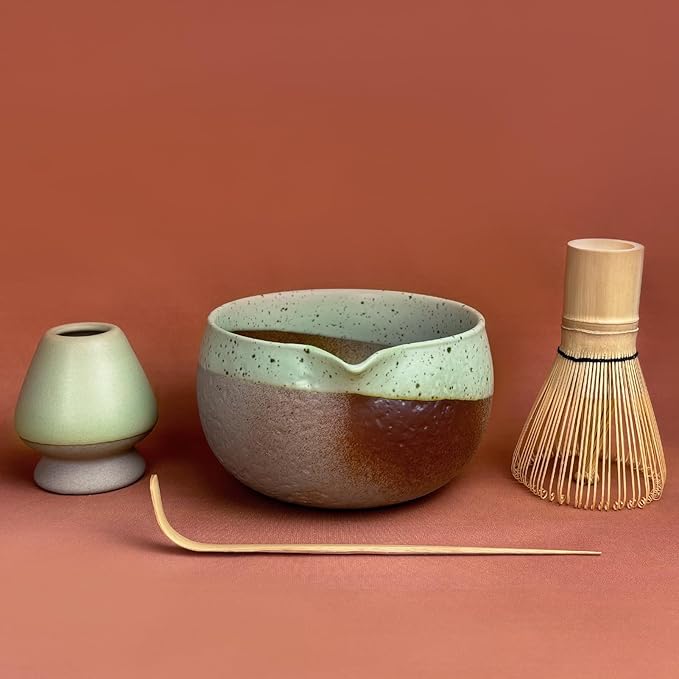Artcome Matcha Tool Set– Bowl with Pouring Spout, Whisk, Whisk Holder, Tea Scoop – Traditional & Refined