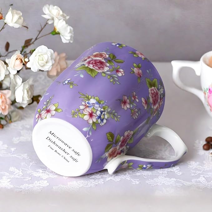 13oz Bone China Floral Mug Bone China Coffee Mugs Bone Teacup Christmas Mugs Birthday Gifts for Women Mom Friends Coworker