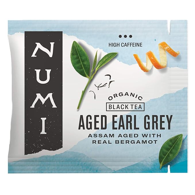 Numi Organic Aged Earl Grey Tea, 100 Black Tea Bags, Flavorful Assam Aged Tea with Real Bergamot