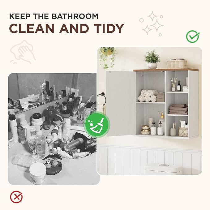 Bathroom Wall Cabinet, Farmhouse Medicine Cabinet with Barn Doors and Adjustable Shelves, 24'' Kitchen Wall Mounted Cabinet, Floating Over Toilet for Kitchen, Living Room