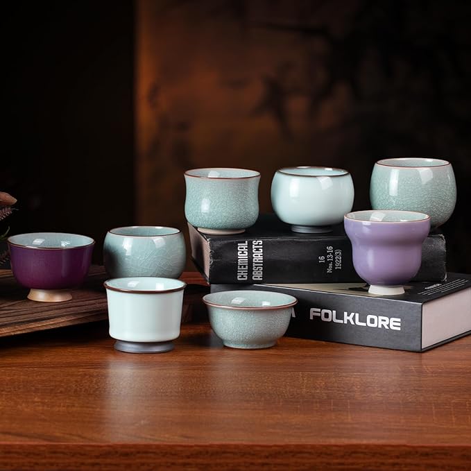 Tea Cup Set of 2 Porcelain Small Tea Cups 4oz Handmade Japanese Tea Cup Set, Asian Ceramic Teacups for Home, Party, Office, Chinese Kung Fu Tea Set for Hot/Cold Drink (Meditation-Imperial Kiln)