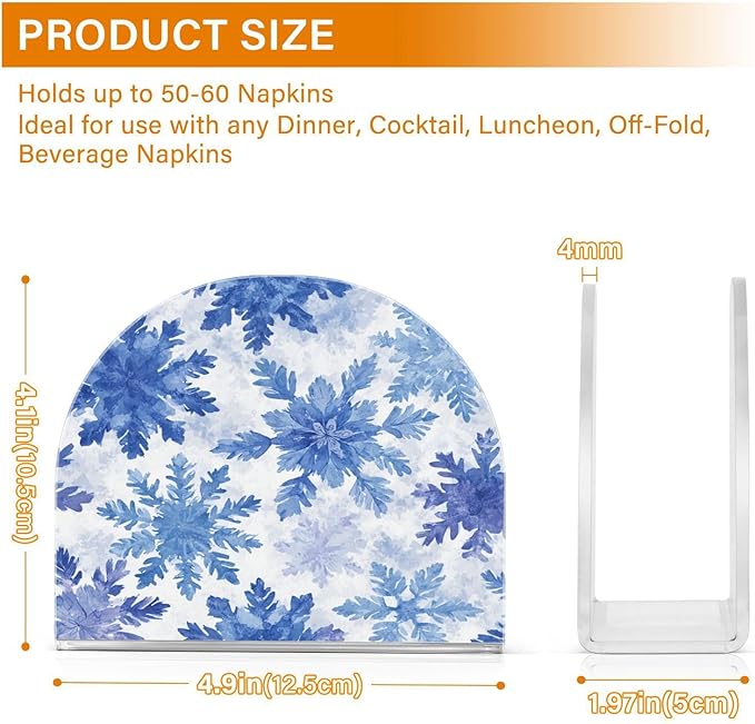 Watercolor Blue Snowflakes Napkin Holder for Table Paper Cocktail Napkin Holders for Kitchen Dinning Acrylic Dinner Napkin Dispenser for Dinner Home Decor Bar 2 Pack