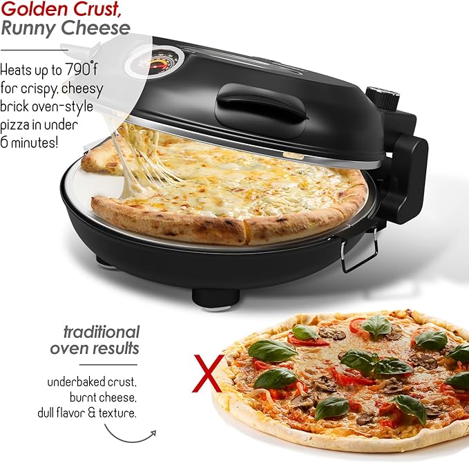 Eatex Electric Pizza Oven Indoor, 12 Inch Countertop Pizza Oven, Portable Stone Pizza Oven, Heats up to 790°F for Crispy Crust, Pizza Maker Machine for Home – Black