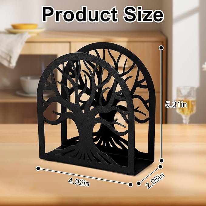 2 Pcs Tree of Life Napkin Holder for Table, Black Metal Napkin Holders for Paper Napkins, Kitchen, Dining Table, Counter Top Decoration