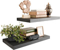 Black 24 Inch Rustic Floating Shelves Set of 2, Wooden Deep Floating Shelves for Wall, Bathroom Over Toilet, Live Edge Display Shelf with Invisible Brackets for Home Decor