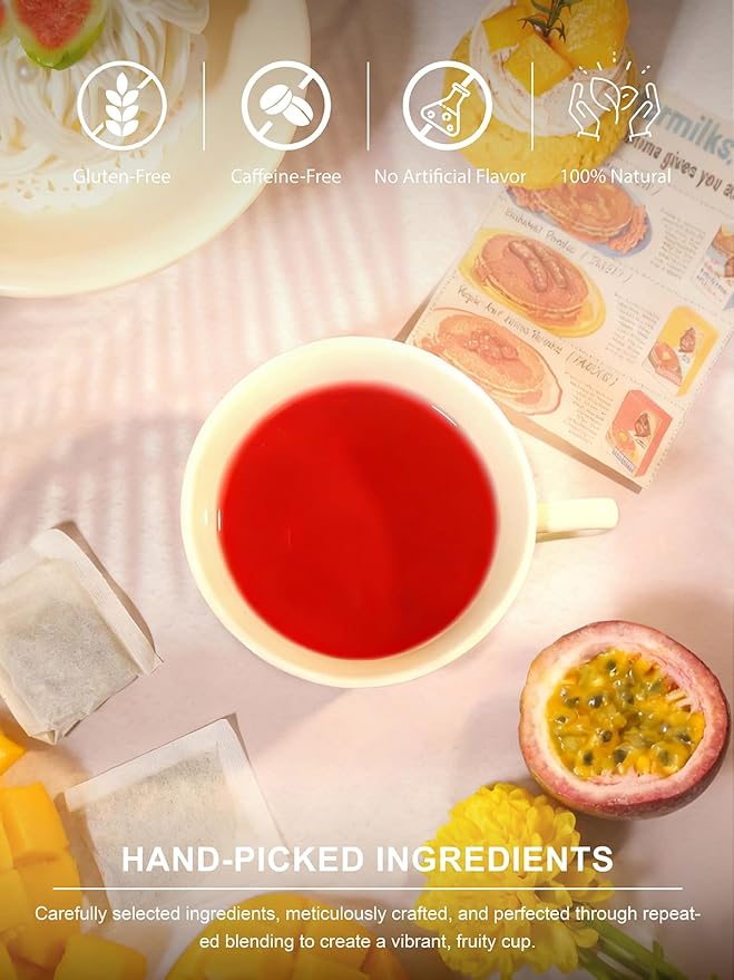 TeeLux Mango Passion Fruit Tea with Hibiscus Rosehip, Cinnamon & Citrus Blend, Caffeine-Free Tropical Tea, 100 Count