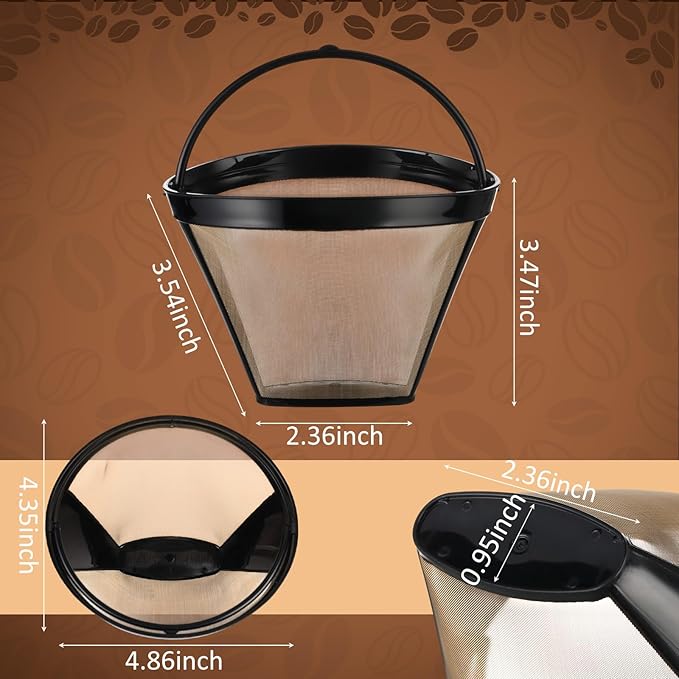 LemonRoad 14 Pcs Coffee Filter Replacement, 12 Disposable Charcoal Water Filters and 2 Reusable #4 Cone Mesh Filters Basket Compatible with Cuisinart