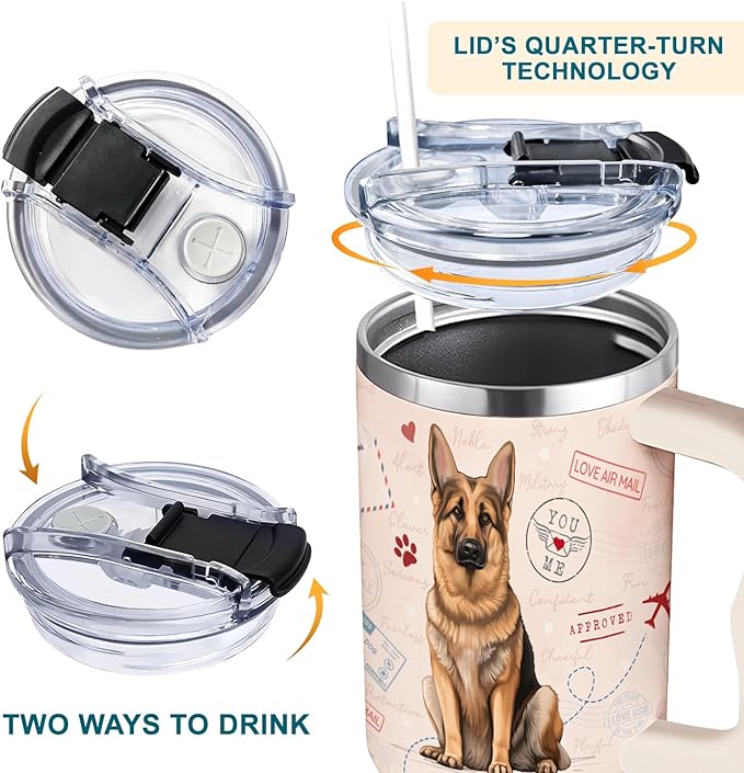 German Shepherd Tumbler 40oz With Handle - Christmas Gifts for Dog Lovers and Owners - GSD Gift for Birthday, Mother's Day