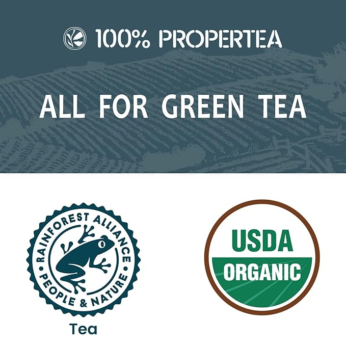 100% Propertea Organic Green Tea Bags, 100 Count, Individually Wrapped, Deep Taste, Caffeinated, Rich in Antioxidants